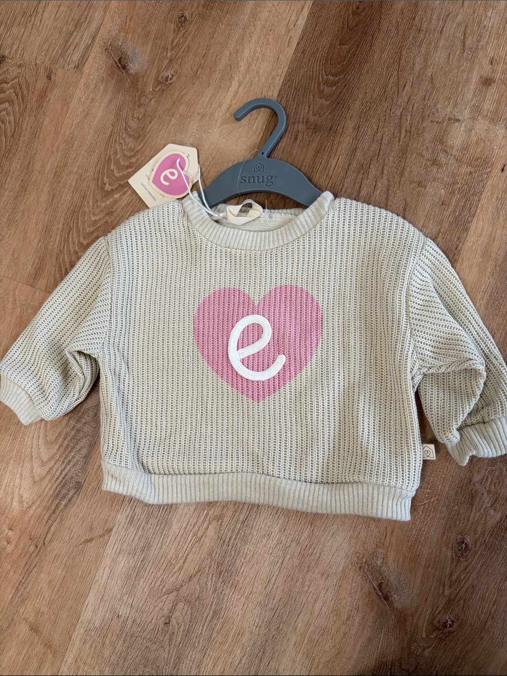 12m Letter “E” Knit Heart Pullover